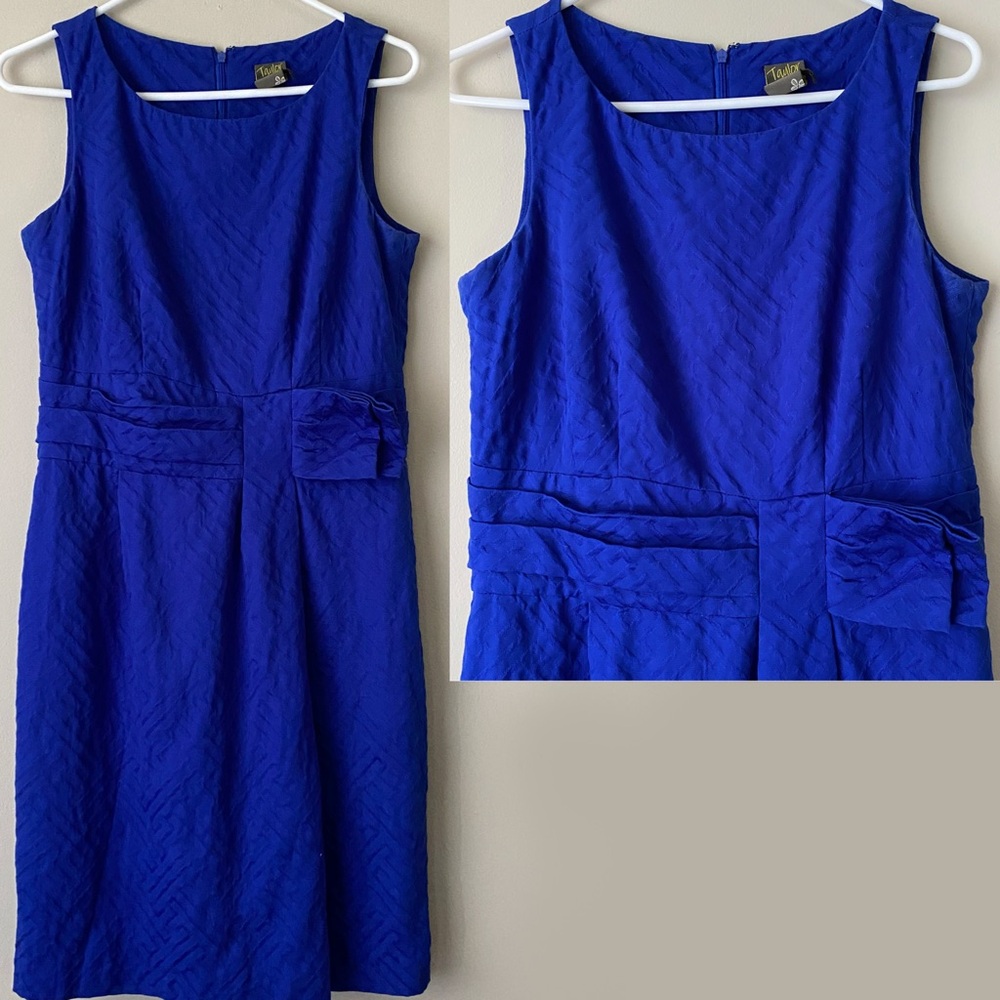 Taylor Royal Blue Cotton Dress with Sewn Geometric Pattern & Scoop Neck Size 10